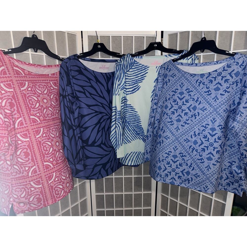 Lot Of 4 Vineyard Vines Performance Shirt Stretch Print Size Large Blouse